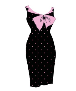 pink,polka dot,blackdress